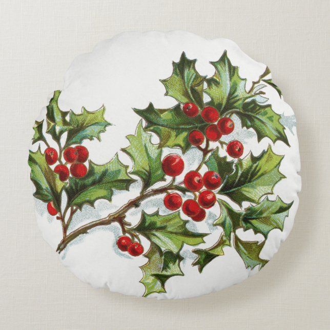 HollyBerries 001 Round Pillow (Front)