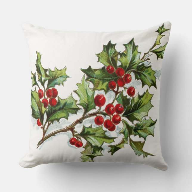 HollyBerries 001 Throw Pillow (Front)