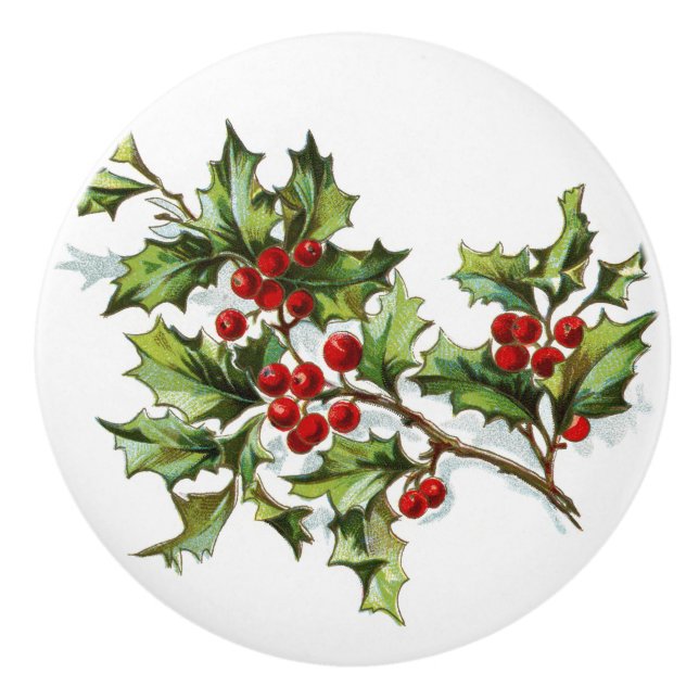 HollyBerries 002 Ceramic Knob (Front)