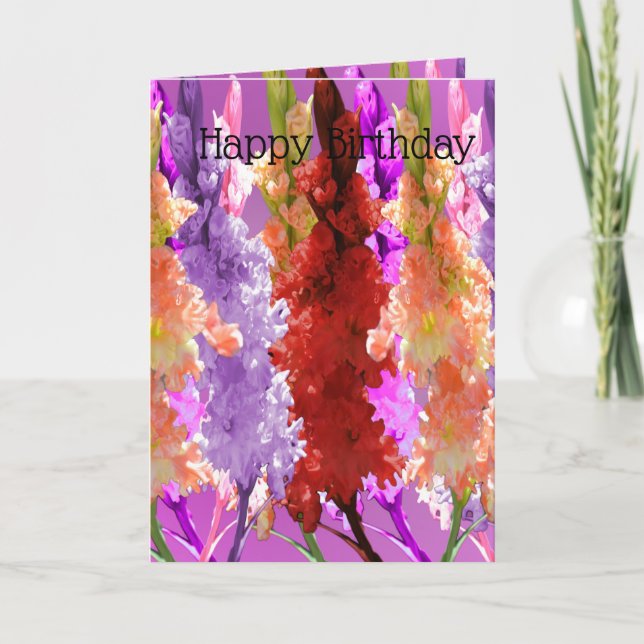 Hollyhock Blooms Of Elegance, Birthday Card (Front)