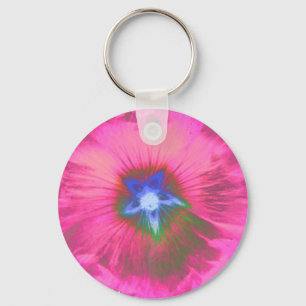 Hollyhock Flower Pink Velvet Keychain