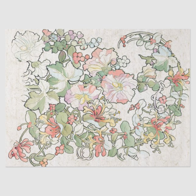 Hollyhock & Honeysuckle Flowers Art Tissue Paper (Front)