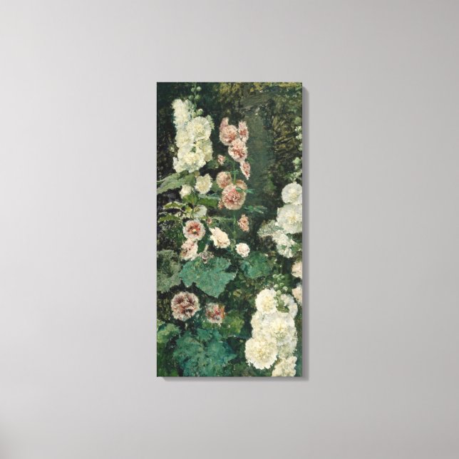 Hollyhock Rose Flowers (by Marià Fortuny) Canvas Print (Front)