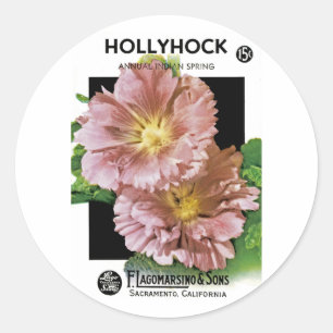 Hollyhock Vintage Seed Packet Classic Round Sticker