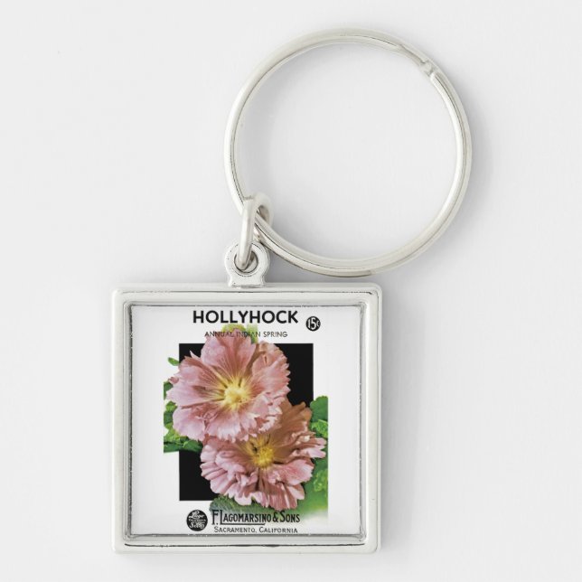Hollyhock Vintage Seed Packet Keychain (Front)