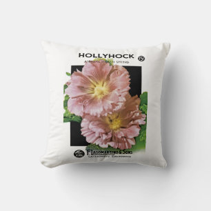 Hollyhock Vintage Seed Packet Throw Pillow