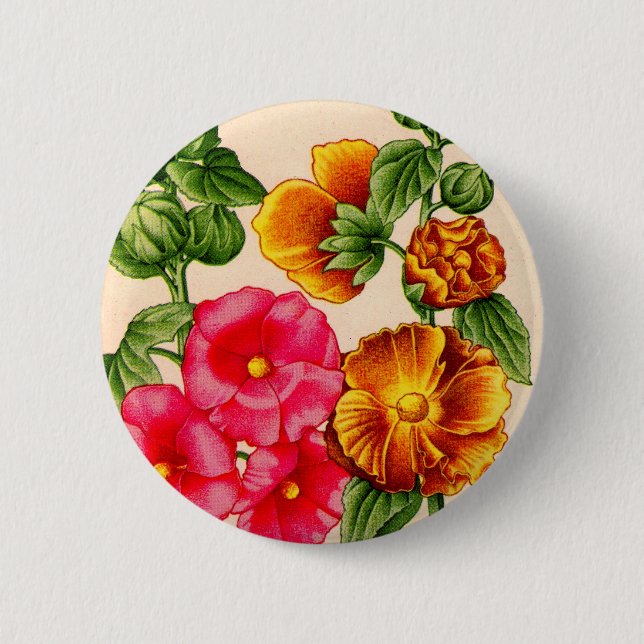 hollyhocks 2 inch round button (Front)