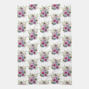 Hollyhocks and Blue Flowers with Bumble BEES Kitchen Towel