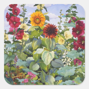 Hollyhocks and Sunflowers 2005 Square Sticker