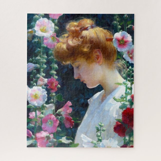 Hollyhocks and Sunlight Curran Art Jigsaw Puzzle (Vertical)