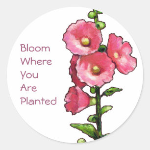 Hollyhocks, Art, Bloom Where You Are Planted Classic Round Sticker