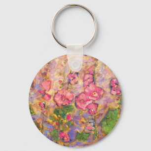 hollyhocks blooming keychain