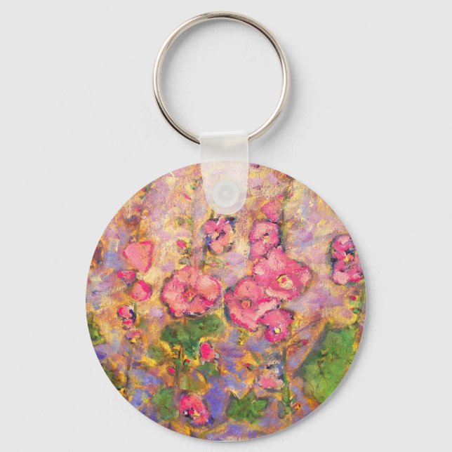 hollyhocks blooming keychain (Front)