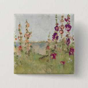 Hollyhocks by the Sea 2 Inch Square Button