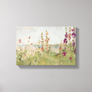 Hollyhocks by the Sea Canvas Print