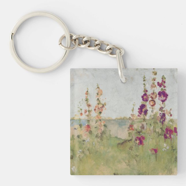 Hollyhocks by the Sea Keychain (Front)