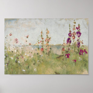 Hollyhocks by the Sea Poster