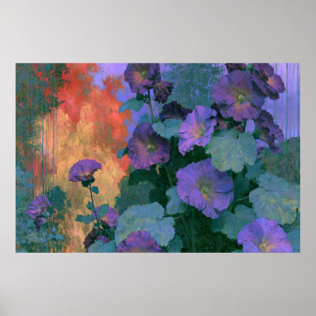 Hollyhocks in Violet Bold Impressionism Poster (Front)