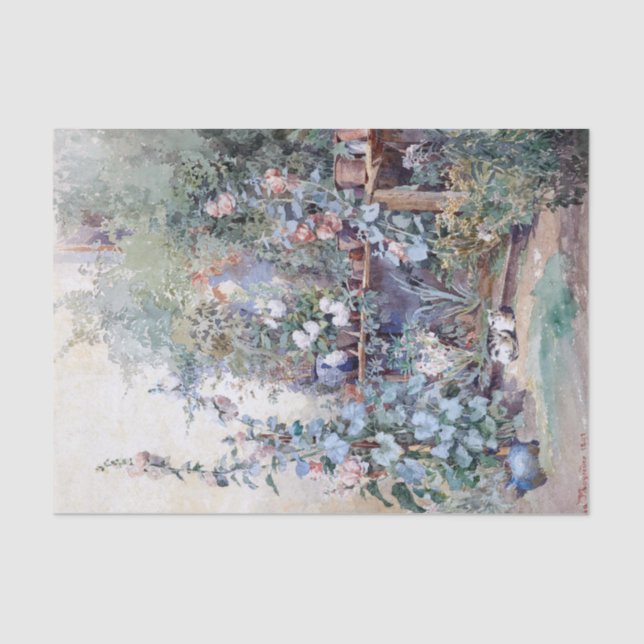 Hollyhocks Kitty and  Potting Bench Tissue Paper (Front)