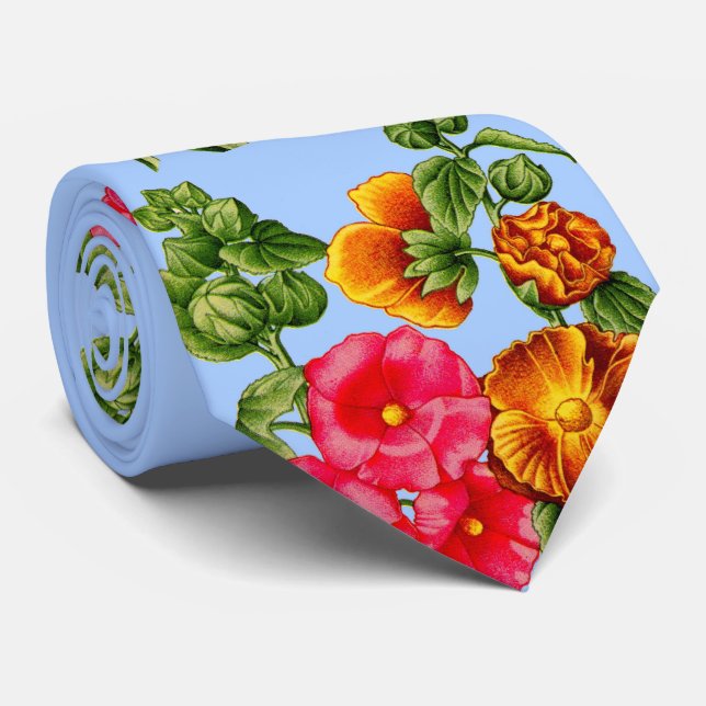hollyhocks print tie (Rolled)