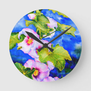 Hollyhocks Round Clock