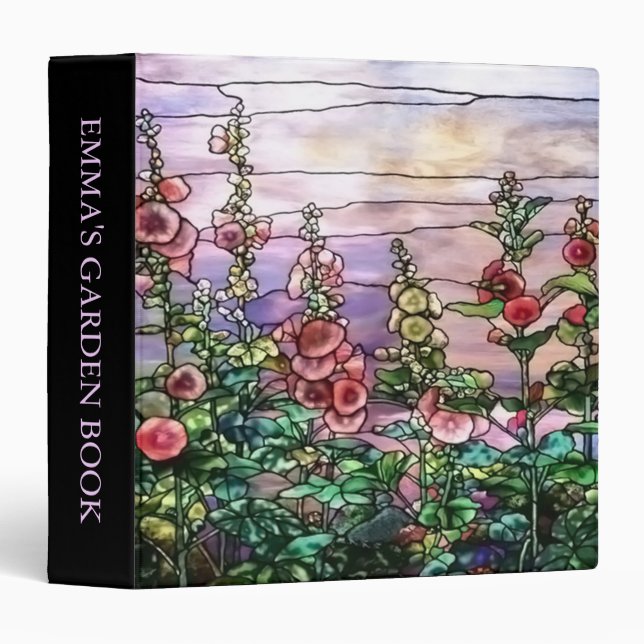 Hollyhocks Vintage Floral Tiffany Stained Glass Binder (Front/Spine)