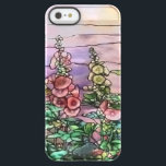 Hollyhocks Vintage Floral Tiffany Stained Glass Permafrost® iPhone SE/5/5s Case<br><div class="desc">Gorgeous vintage Art Nouveau Tiffany Stained Glass Floral Window Reproduction depicted the beauty of a field of hollyhocks in romantic purple tone against sunset sky is on this iphone case.</div>