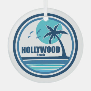 Hollywood Beach Florida Palm Tree Birds Glass Ornament