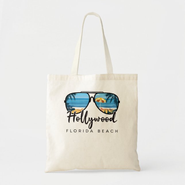 Hollywood Beach Florida Palm Tree Sunglasses Souve Tote Bag (Front)
