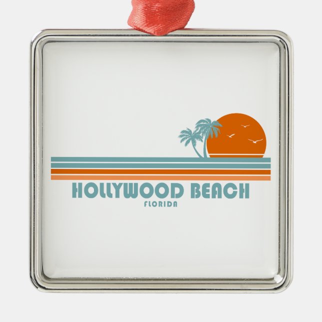 Hollywood Beach Florida Sun Palm Trees Metal Ornament (Front)