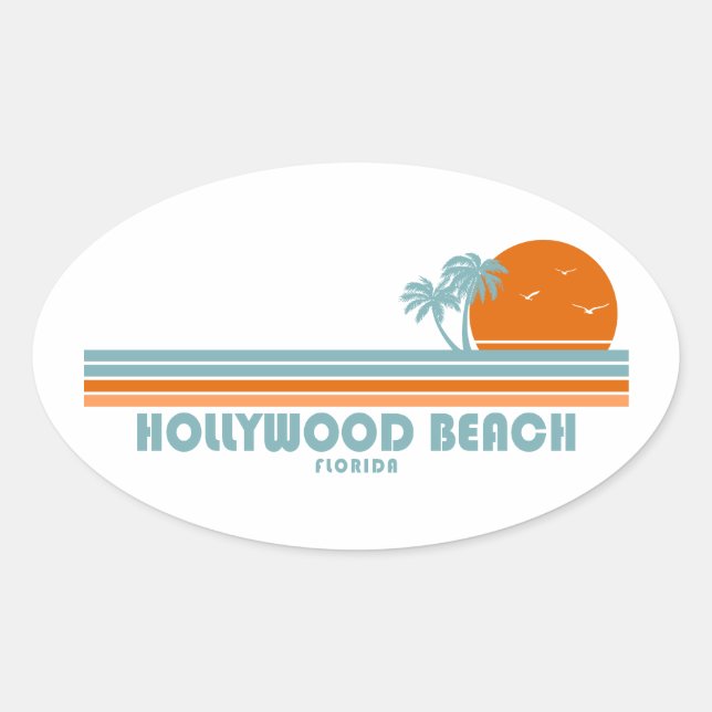 Hollywood Beach Florida Sun Palm Trees Oval Sticker (Front)