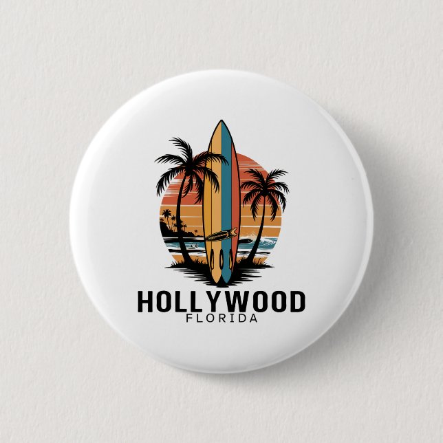 Hollywood Beach Florida Surfing Surfer  2 Inch Round Button (Front)