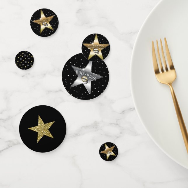 Hollywood Black Gold Silver Glitter Stars Party Confetti (Group)