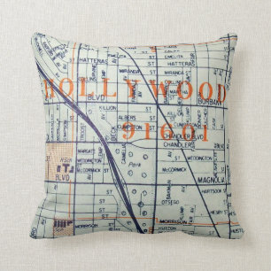 HOLLYWOOD, CA Vintage Map Throw Pillow