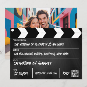 Hollywood Cinematic Film Clapperboard Wedding Invitation