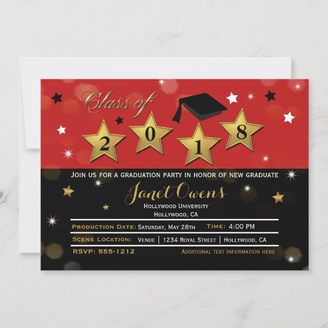 HOLLYWOOD DIPLÔMÉ Red Gold Invitation (Devant)
