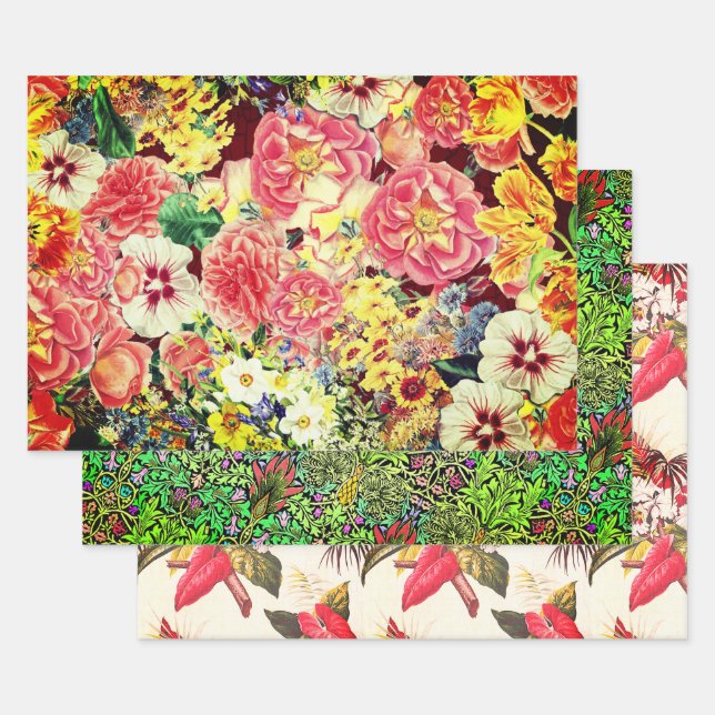 Hollywood Floral Botanical Sampler Wrapping Paper Sheet (Set)