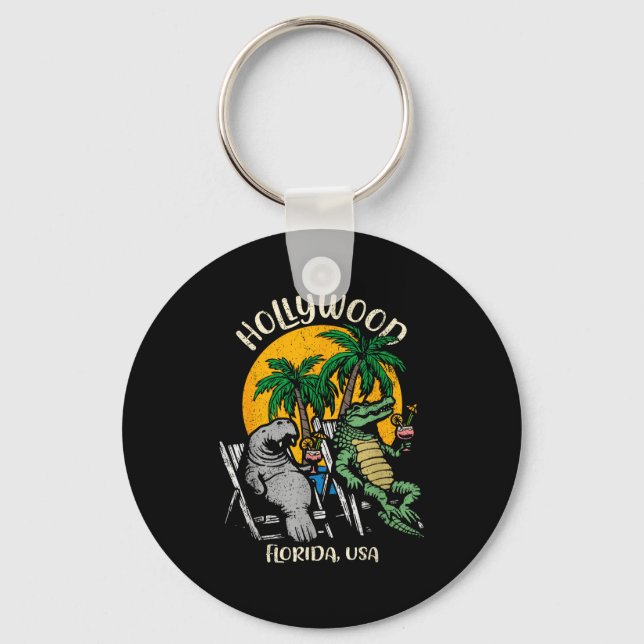 Hollywood florida usa funny manatee alligator keychain (Front)