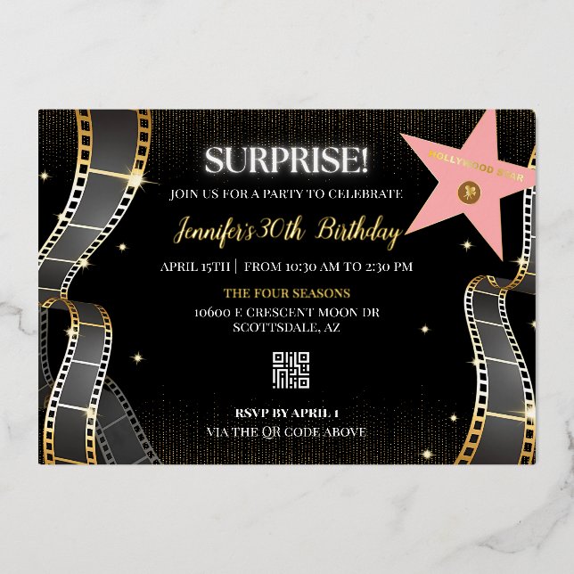 Hollywood Glam Invitation de fête d'anniversaire (Recto)