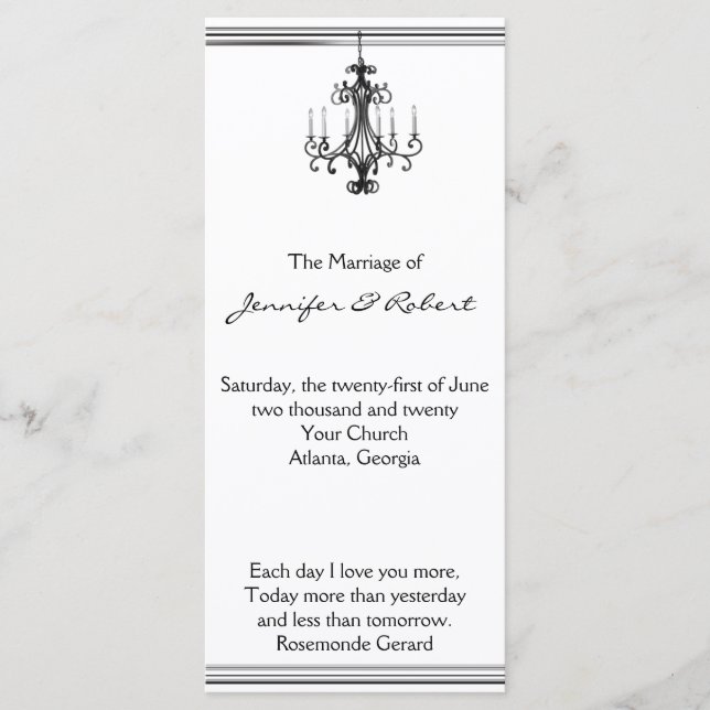 Hollywood Glamour Chandelier Wedding Program (Front)