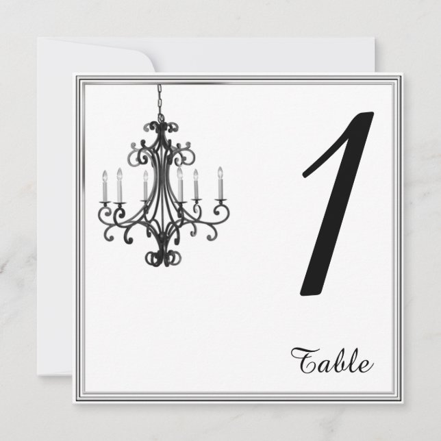 Hollywood Glamour Chandelier Wedding Table Number (Front)