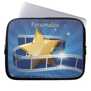 Hollywood Gold Star Movie Filmstrip Personalized Laptop Sleeve