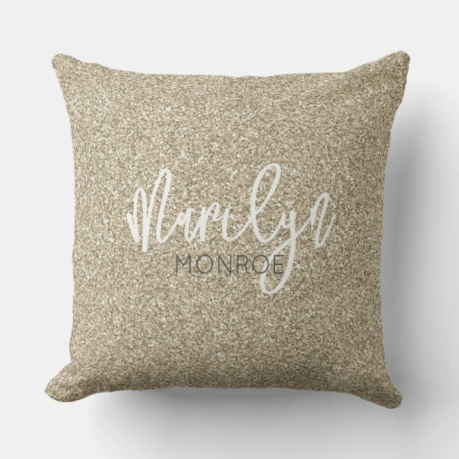Hollywood Golden Glitter NAME Elegant Chic Throw Pillow (Front)