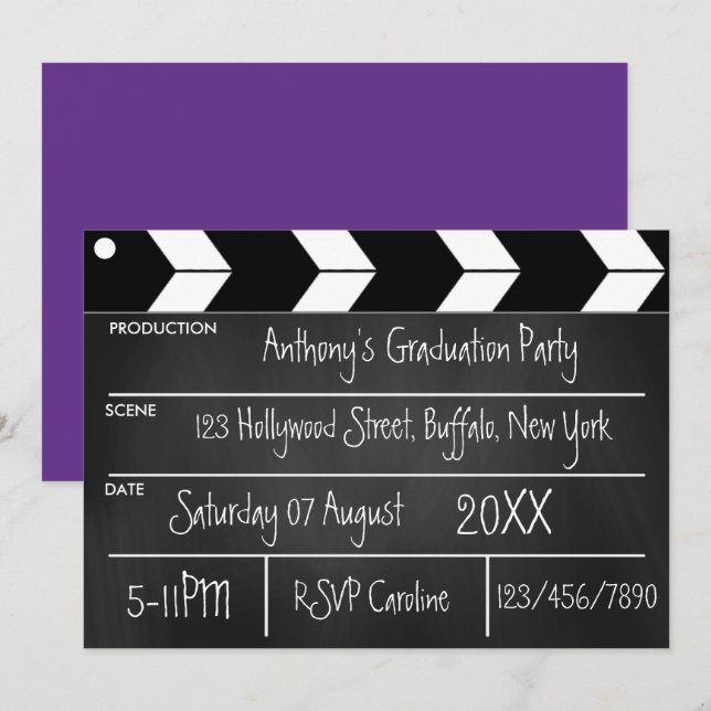 Hollywood Movie Graduation Party Chalkboard  Invit Invitation (Front/Back)