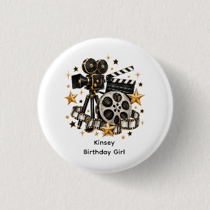 Hollywood Movie Night Birthday Girl 1 Inch Round Button