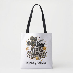 Hollywood Movie Night Birthday Girl Name Tote Bag