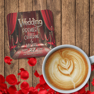 Hollywood Movie Red Carpet Premiere Wedding Square Paper Coaster