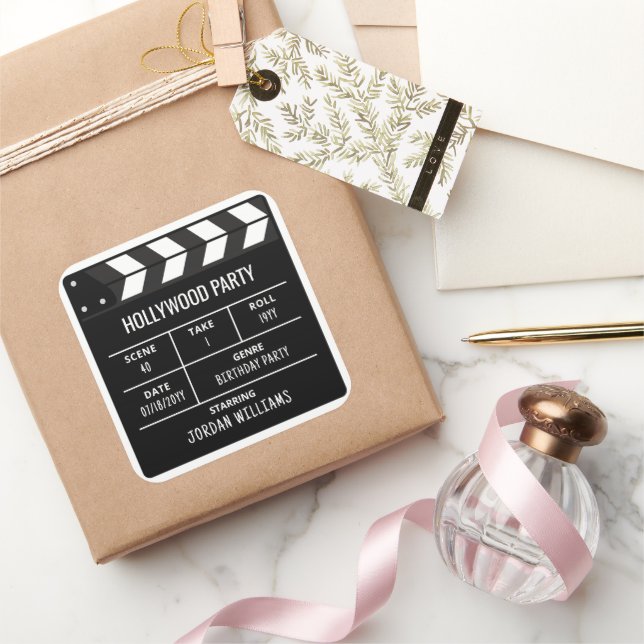 Hollywood Party Stickers, Custom Birthday Square Sticker (Gifting)