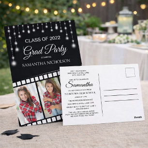 Hollywood Reel 3 Photo Black Silver Graduation Postcard