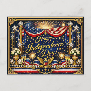Hollywood Regency Independence Day Patriotic Holiday Postcard